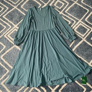 Halara Breezeful V Neck Long Sleeve Flare Midi Quick Dry Dress Medium Stone Blue